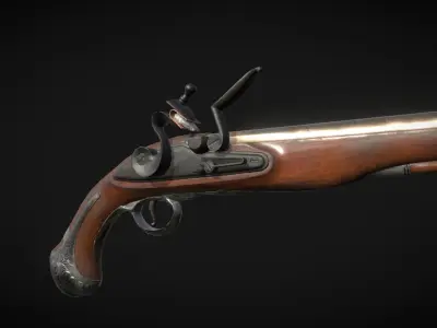 Aged Flintlock Pistol Low-poly 3D model