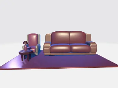 Free Couch and Table with table lamp Free 3D model