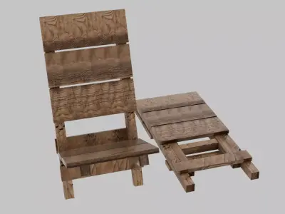 Folding Wood Camping Chair Low-poly 3D model