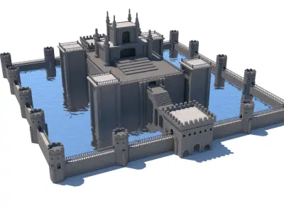 Gothic castle of water 3D model parts Low-poly 3D model