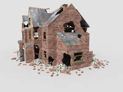 low poly destroyed house 4 Low-poly 3D model