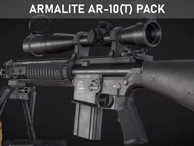 Armalite AR-10T Battle Rifle Pack - Game Asset Low-poly 3D model