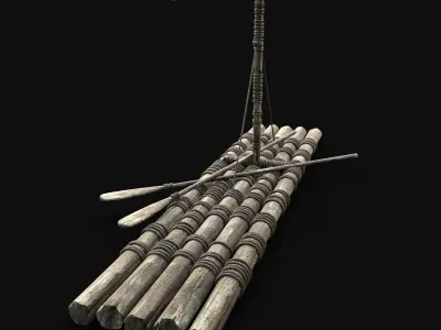 RAFT WOODEN SURVIVAL CASTAWAY IMPROVISED BARGE LOG CRAFTING Low-poly 3D model