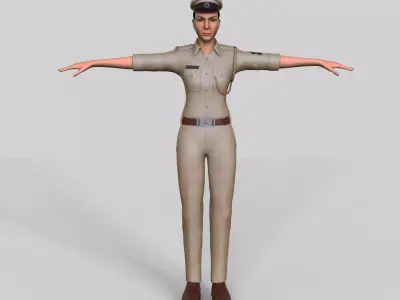 Police female Indian character Rigged Low-poly 3D model