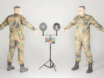 Fully equipped soldier in Bundeswehr Uniform with props 28 Low-poly 3D model