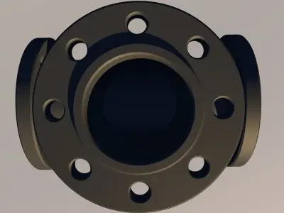 Pipe fitting tee with flange Low-poly 3D model