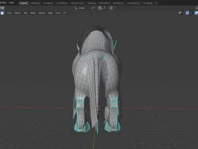 Asian buffalo base mesh Low-poly 3D model