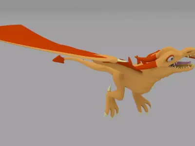 Dragon Low Poly orange flying in air 3D model