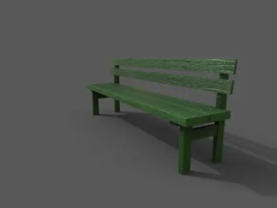 Wood Bench Low-poly 3D model 2
