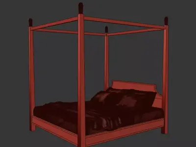 Modern Wooden Four Poster Bed - King Size Bedroom Furniture Free 3D model