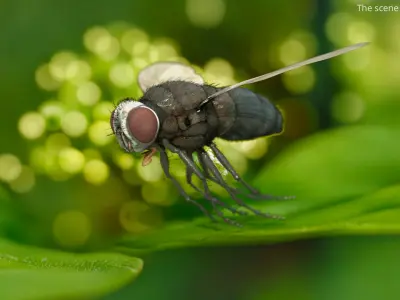 Housefly Insect with Fur 3D model