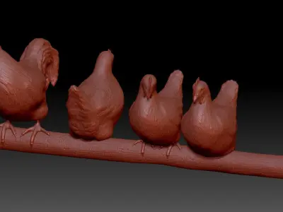 Chickens for 3d printing Low-poly 3D model
