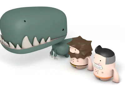 Caveman and Dinosaur characters 3D model