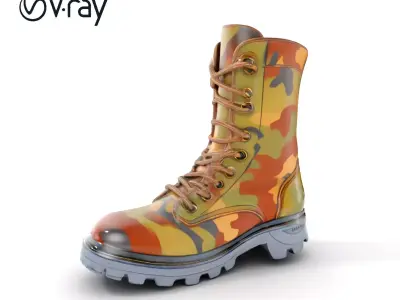Military Tactical Boot Model Pack with Camouflage Design Low-poly 3D model