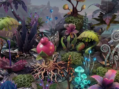 16 Alien Plants Game Ready Sci-Fi Vegetation Low-poly 3D model