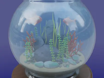 Aquarium with fish lOW POLY GAME ready  Low-poly 3D model