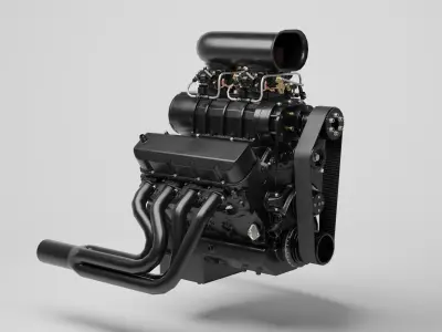 Powerful Supercharged V8 Engine Black 3D model