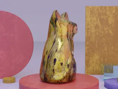 The cat ceramic figure high-poly 3D model