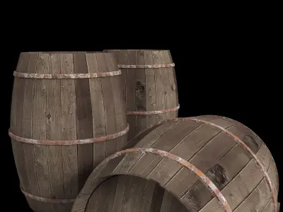 Old Wooden Barrels for Animation and Games Low-poly 3D model