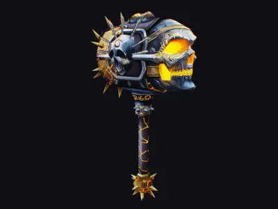 Hammer Mace Maul Bludgeon Mallet Sledgehammer Melee Skull Low-poly 3D model