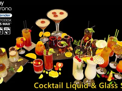 Cocktail Liquid and Glass Set 3D model