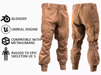 Tactical Pants 24 - All MH Bodies and UE5 Skeletons - Rigged Low-poly 3D model