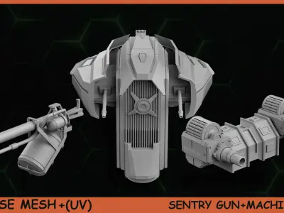 Fred BaseMeshes-SentryGuns MachinGuns Vol 1 Low-poly 3D model