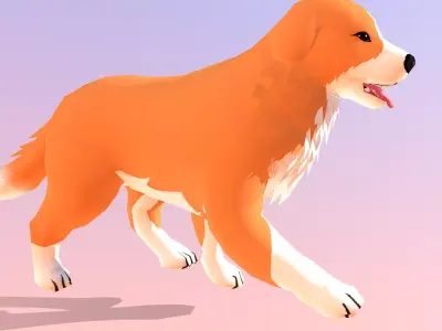 Retriever Dog Walking Cycle Orange Dog 3D model