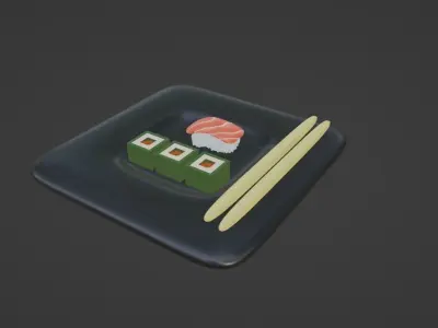 low poly sushi on plate with chopsticks Free low-poly 3D model