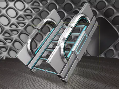 Sci-Fi Stairs - 3 - Silver Blue Neon Light Version Low-poly 3D model