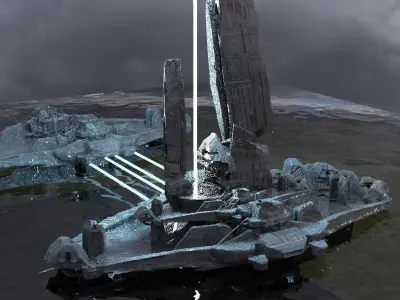 Halo Forerunner Inspired Gateway with bridge hologram 3 3D 3D model