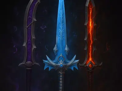 Elemental Sword Pack Fire ice Dark Fantasy Stylized Blades Low-poly 3D model