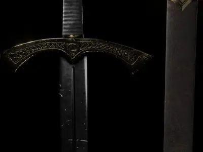 Medieval weapon set sword and axe Low-poly 3D model