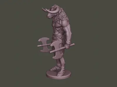 Minotaur Warrior Stand3 two Axes 3D print model