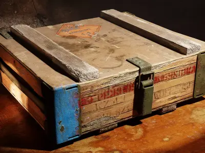 Old Damaged Soviet Era Military Crate Ammo Box Photo-realistic  Low-poly 3D model