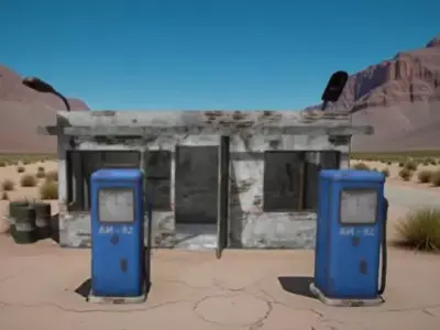 High-Resolution 3D Abandoned Gas Station Model 3D model