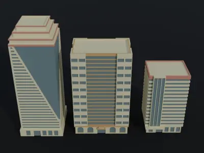 Cartoon city hotel kit Polygonal Style Low-poly 3D model