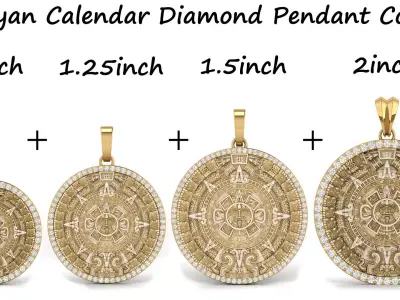 Mayan Calendar Diamond Pendant Combination of 4 3D Model Collection