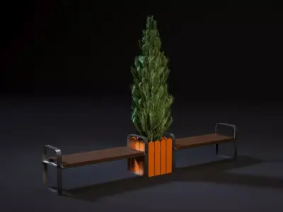 Bench with potted plant 3D model