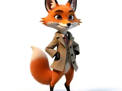 Cartoon Fox Gentleman 3D Model Stylized Character Low-poly 3D model