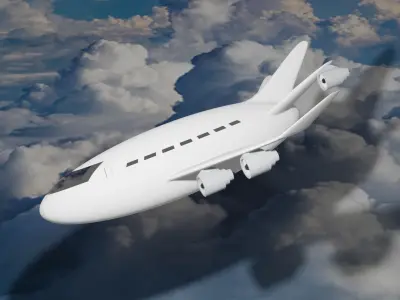 Airplane flying in clouds Low-poly 3D model
