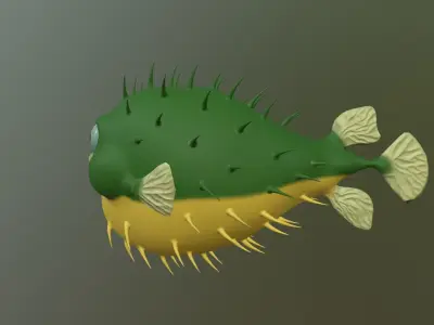 Puffer balloonfish Fugu high and low poly textured 3d model Low-poly 3D model