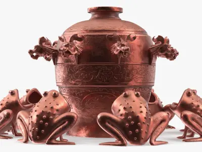Ancient Earthquake Jar with Frogs Copper 3D model