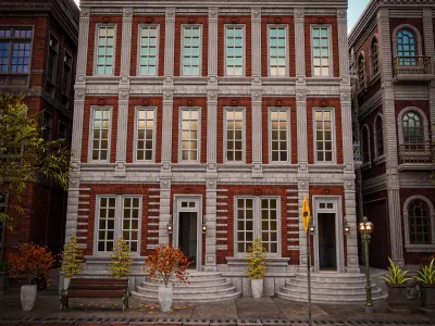 MODULAR BUILDING WITH INTERIOR KITBASH 04 Low-poly 3D model