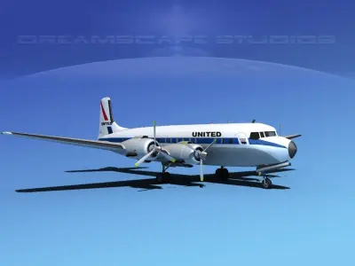 Douglas DC-7B United Airlines 3D model