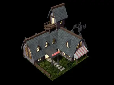 small hotel Low-poly 3D model