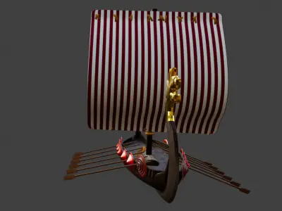 Realistic Viking Ship with Animated Sail 3D model