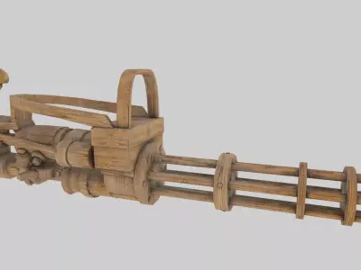 Wooden Minigun Low-poly 3D model