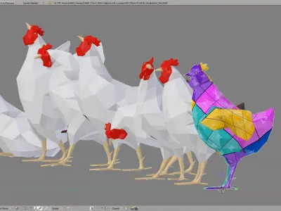 Hen Chicken Low-poly 3D model