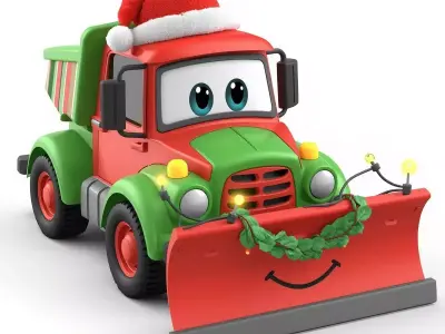 Cartoon Christmas Snowplow Truck 3D Model - Holiday Mascot Low-poly 3D model